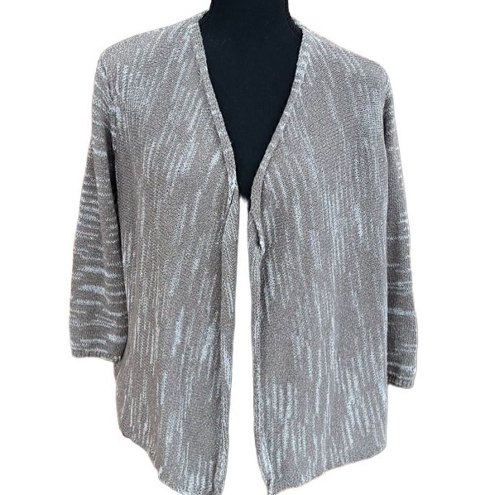 J Jill Pure Jill open front taupe/ silver marled look cotton blend cardigan sz S